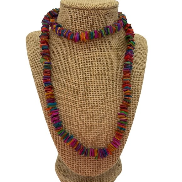 New Rainbow Multicolor Gemstone Chip Bead Necklace 15" Long no closure - Picture 3 of 7